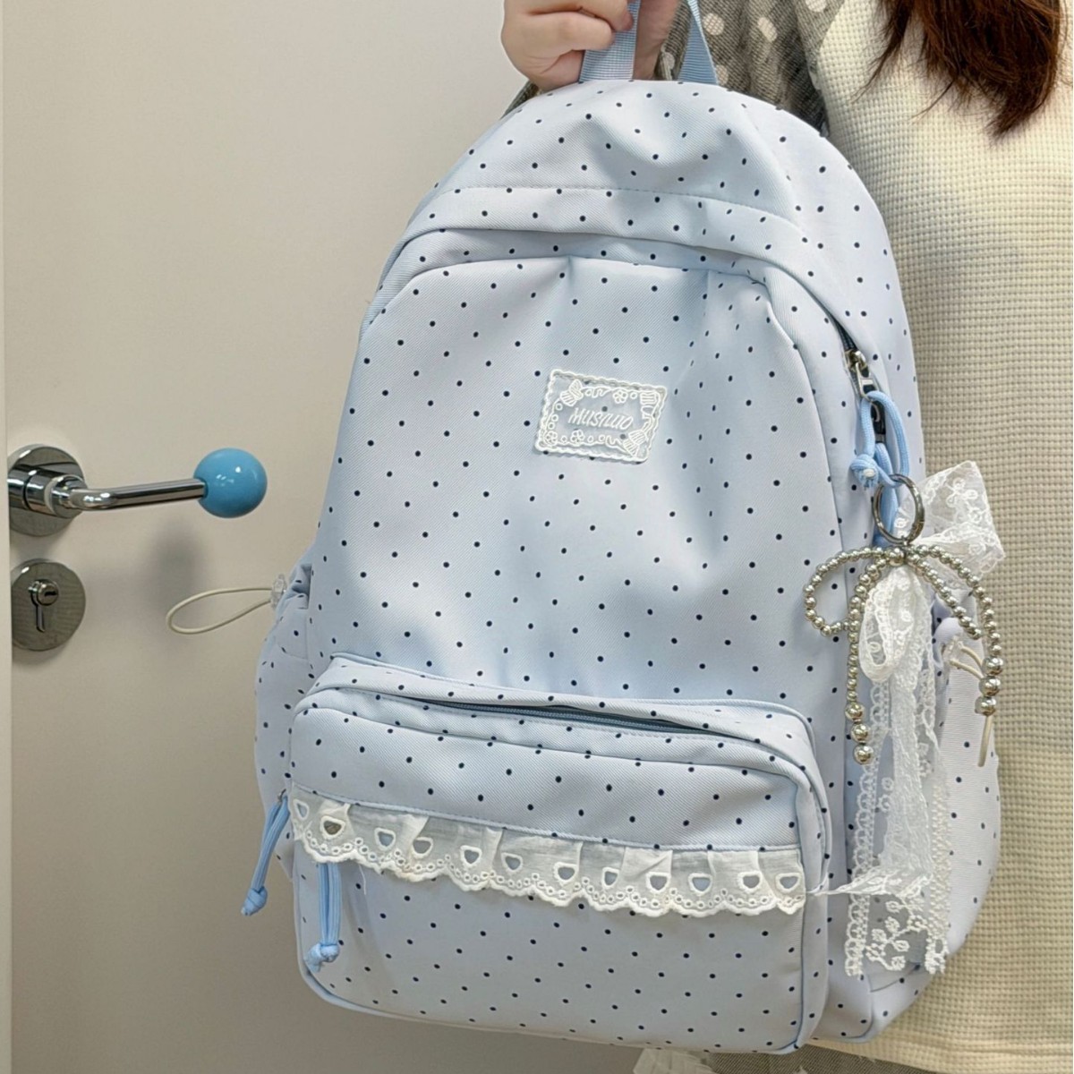 韩系ins学院风波点高颜值中学生双肩包甜美花边软妹风旅行双肩包