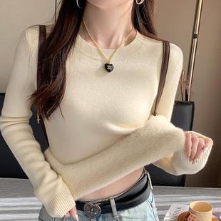 苏三三低领加绒毛衣女款2025新款冬季加厚内搭打底衫秋冬针织上衣