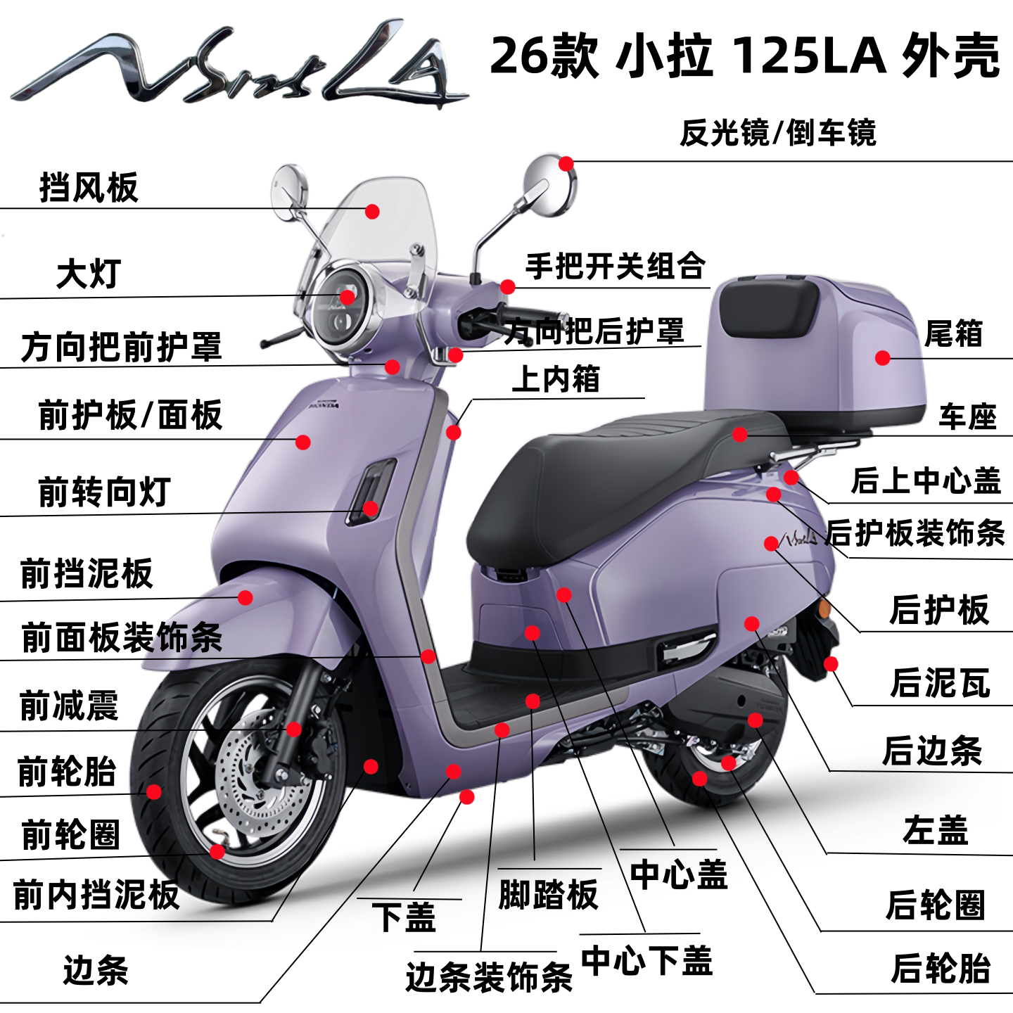 新大洲本田26款小拉NS125LA前灯箱面板挡泥板125T-42外壳边条大灯
