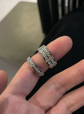 冷淡嘻哈满钻钛钢情侣食指戒