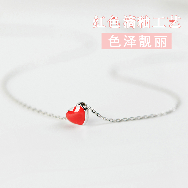甜美可爱红色滴釉爱心吊坠清新简约925纯银项链锁骨链女生日礼物|msdalam kategori Aksesori/Barang Kemas Fesyen, kalung - dari Buy2taobao.com untuk memberikan perkhidmatan ejen Taobao profesional membeli