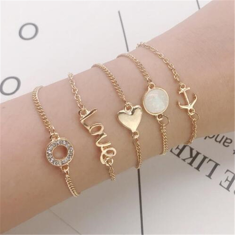 Å·ÃÀ´óÅÆÊ±ÉÐÊÖÊÎ÷ÈÁ¦°Ù´îɳ̲·ç½ðÉ«LOVE´¬Ãª°®ÐÄÏâ×êÊÖÁ´Îå¼þÌ×