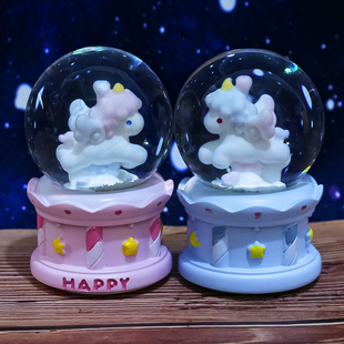 雪花闪灯独角兽水晶球发光摆件男女生闺蜜儿童圣诞生日平安夜礼物