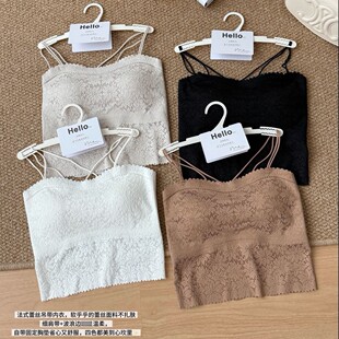 蕾丝钩花吊带背心带胸垫小胸聚拢无痕薄杯内衣乳胶垫美背打底5880