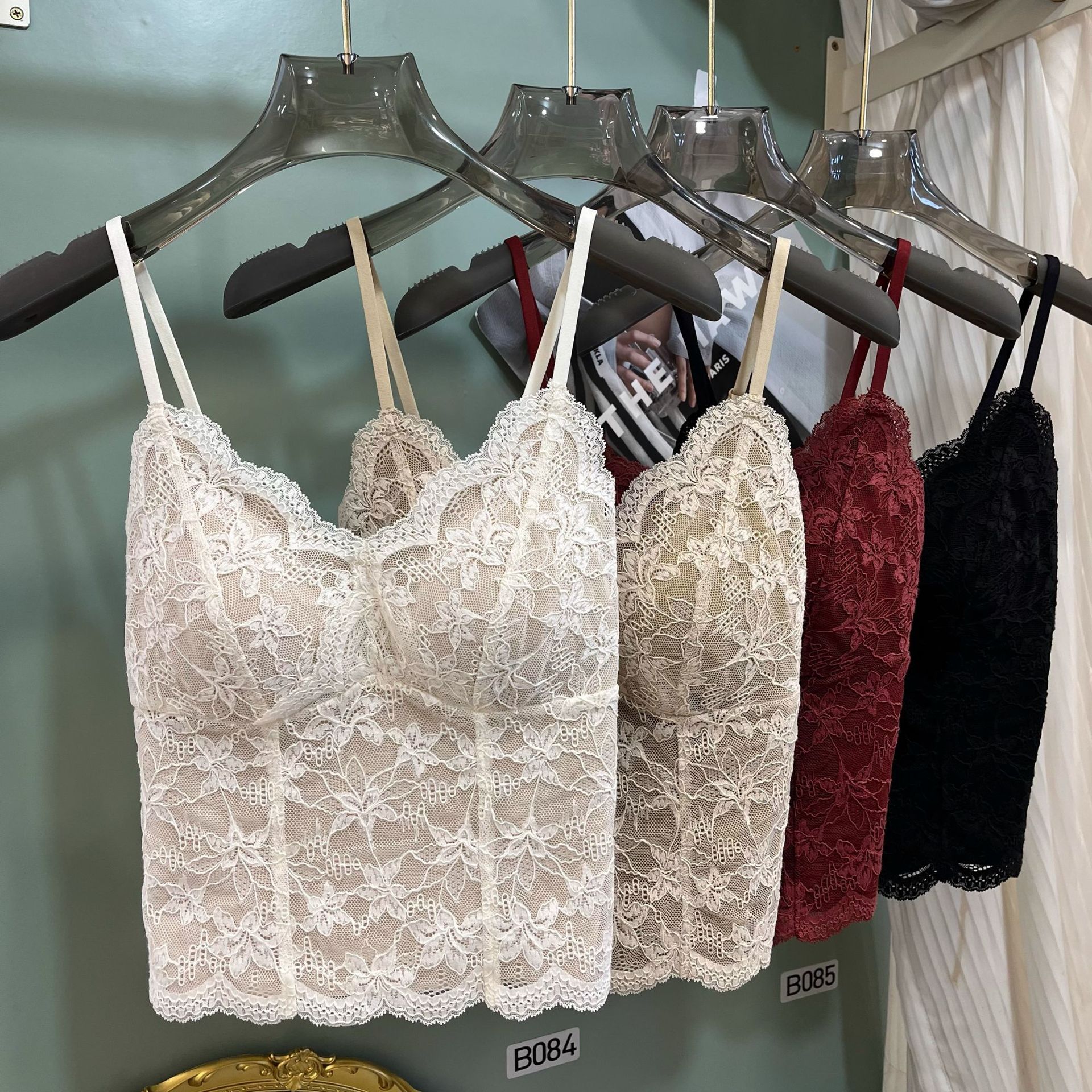 6099秋冬磨毛蕾丝吊带带胸垫背心内搭外穿美背吊带背心文胸