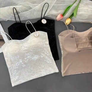 新款 金丝绒吊带带胸垫女外穿无痕打底美背背心内搭背心带胸垫女