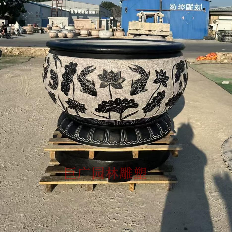 石雕天然青石仿古鱼缸养鱼荷花盆水缸庭院摆件整石雕刻石材大缸