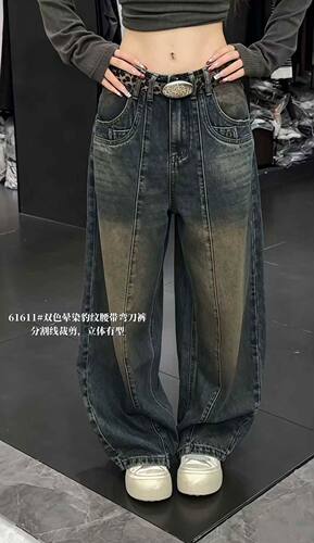 2026秋款Q FASHION JEANS芭度玄风61611牛仔裤女豹纹腰带弯刀长裤