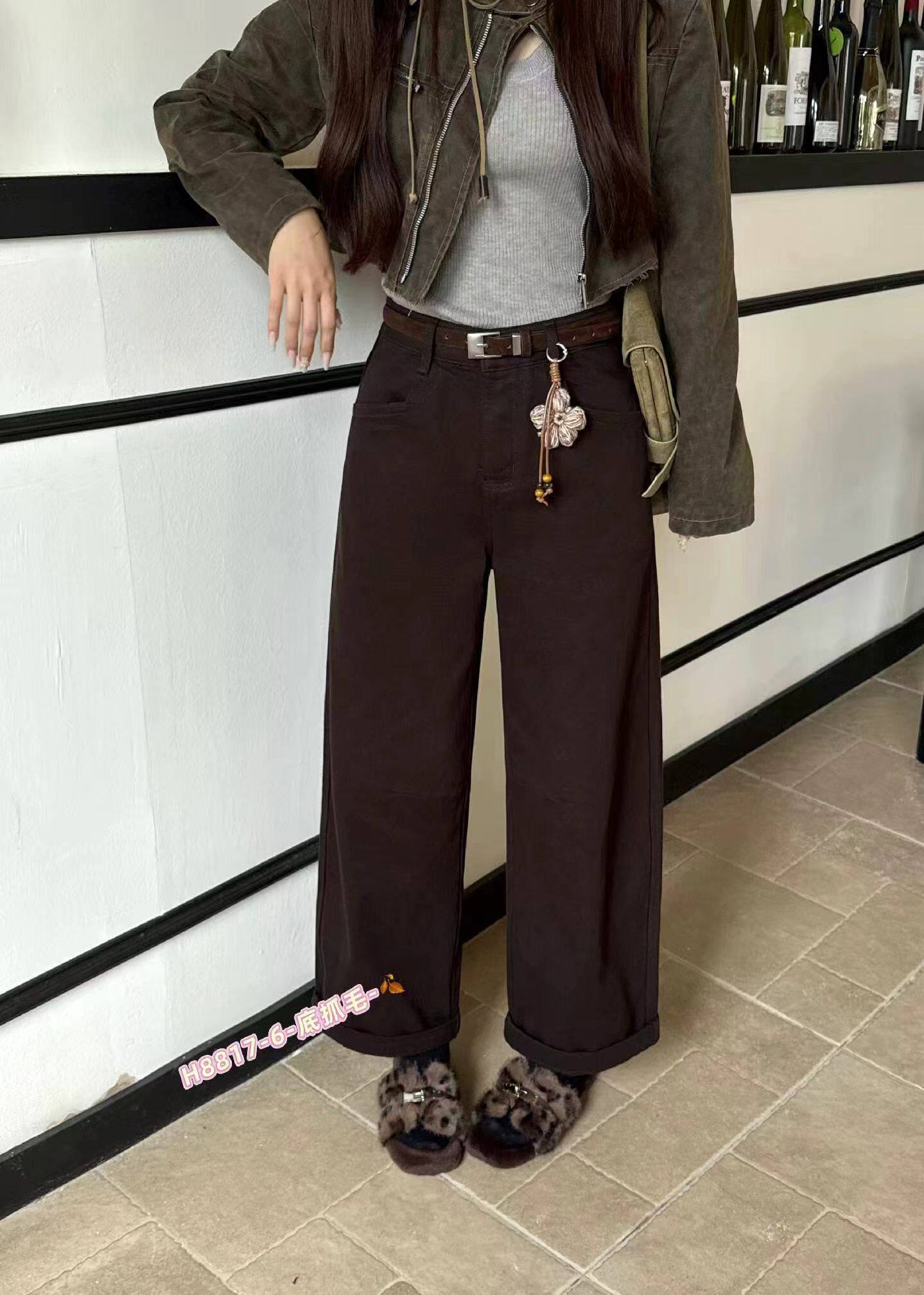2026秋冬新款FASHION JEANS采丫8817牛仔裤女高腰加绒网红奶奶裤