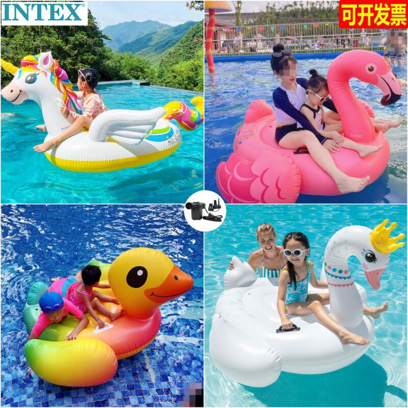 INTEX儿童水上动物充气座骑 成人游泳池浮排带水枪飞机泳圈坐骑玩