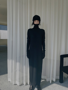 超细丝光羊毛H型高领连衣裙女春长裙 日本进口弹力丝山羊绒 Bow