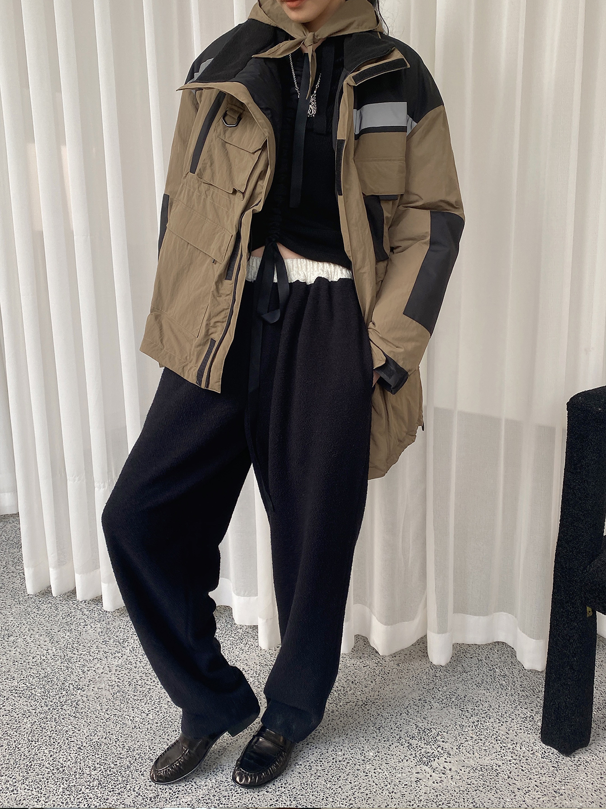 ABow2022黑白编织花苞裤