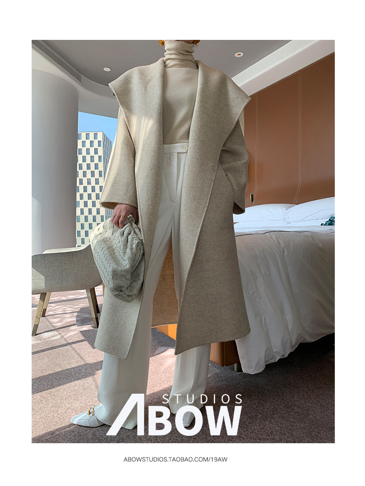 Abow| 重磅巨献50%羊绒不会过时的H家经典大翻领浴袍款双面呢大衣