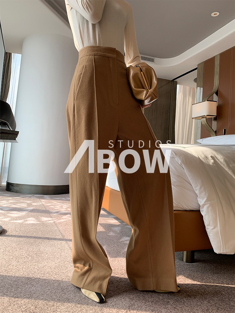 Abow精纺羊毛立体高腰阔腿休闲裤