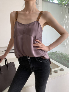 针梭拼工艺100%Silk真丝缎面立体斜裁背心 重磅定制 吊带 Bow