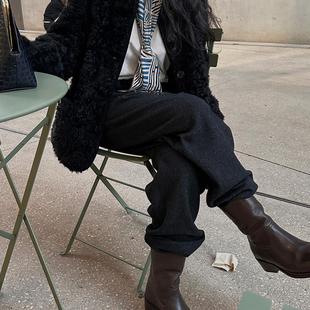 抽腰带宽松休闲锥形裤 「深冬」100羊毛双面斜纹拉绒 2024 Bow