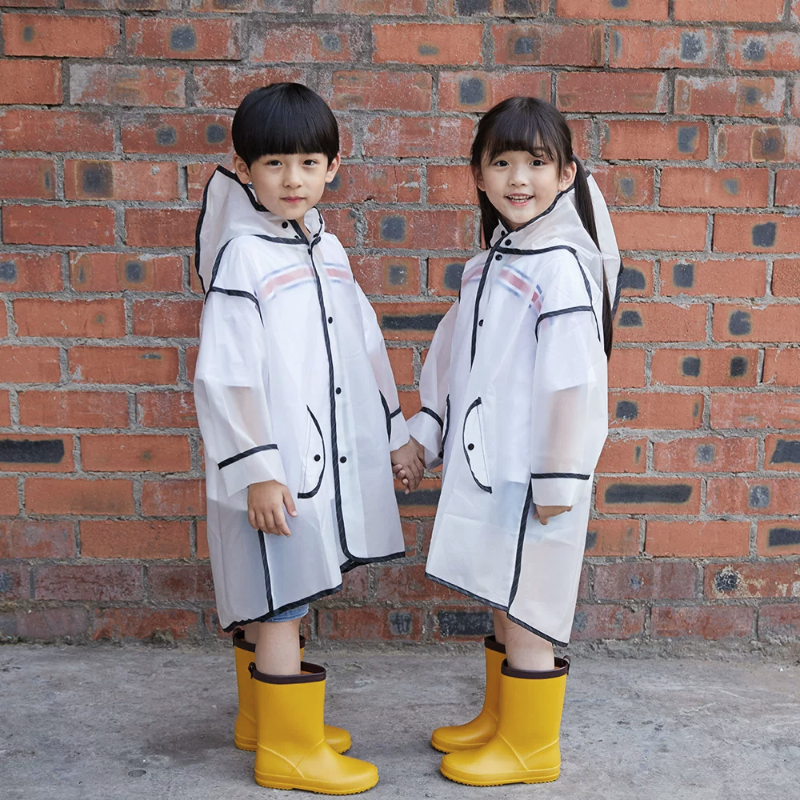 男童女童雨衣儿童连帽流苏透明时尚雨衣雨披尖尖帽大帽檐