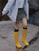 女士成人高筒雨靴春秋防滑防水套靴耐磨纯色 雨鞋 自然复兴 时尚