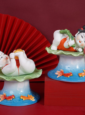 陶瓷求子中国风客厅纯手工釉下彩