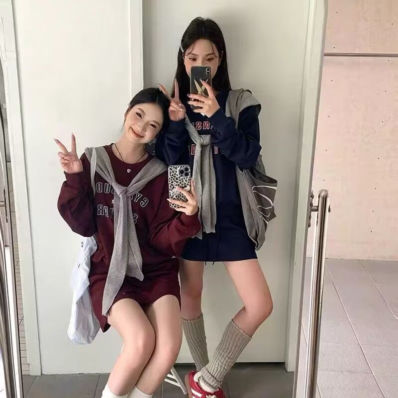 特大码学院风300斤卫衣半身裙时尚套装韩系穿搭休闲运动三件套