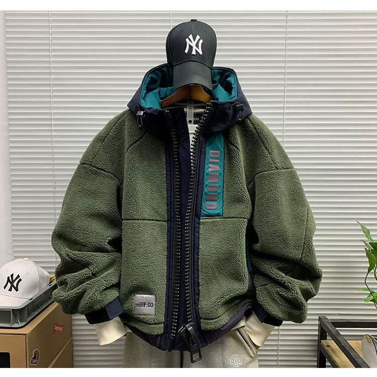 美式潮牌连帽大码300斤棉服外套男休闲百搭宽松遮肉保暖上衣外套