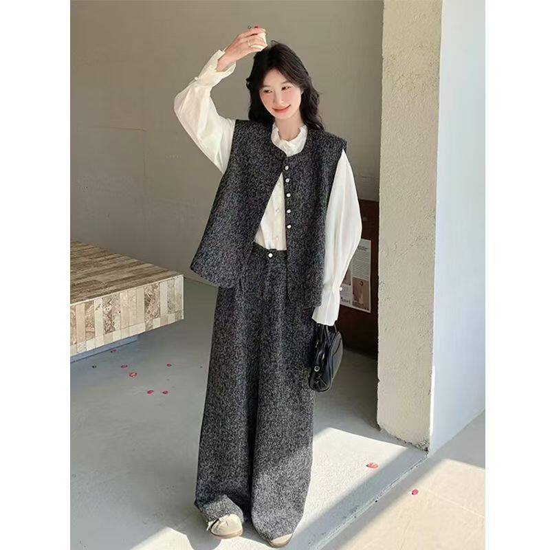 特大码300斤胖MM高级感休闲马甲阔腿裤套装女秋季显瘦韩系两件套2