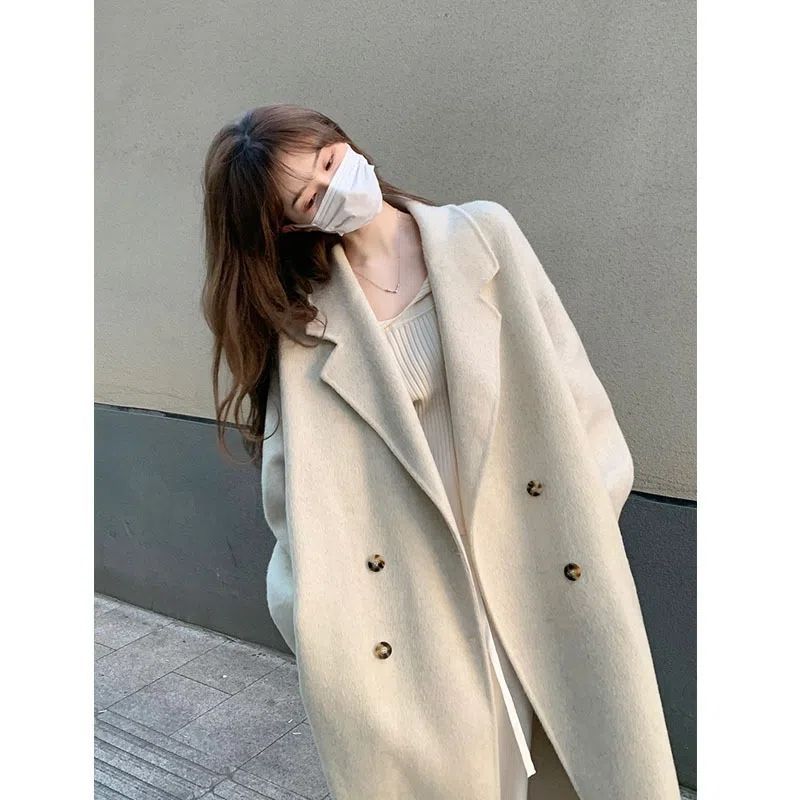 特大码300斤韩版气质名媛毛呢外套女秋冬中长款风衣宽松休闲大衣