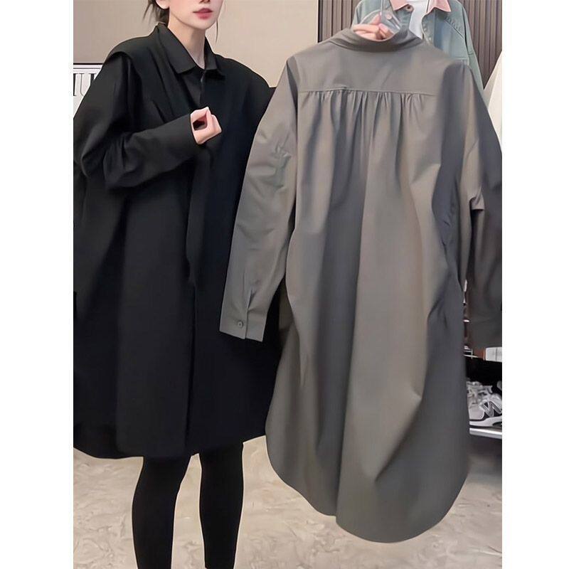 特大码300斤时尚宽松大板衬衣连衣裙女春秋中长款遮肉显瘦衬衫裙