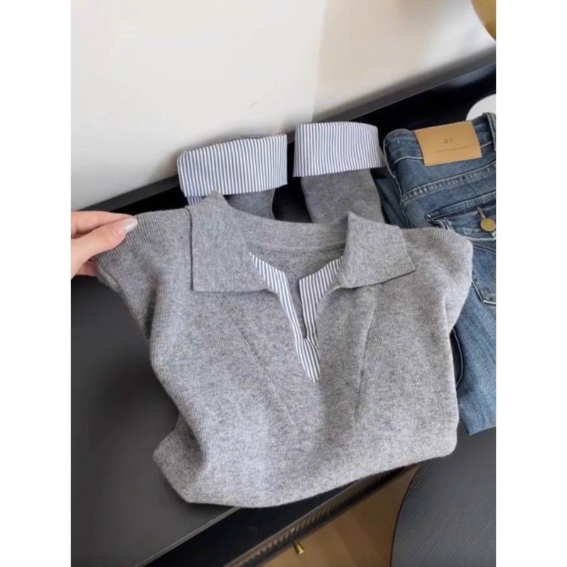 特大码男女300斤时尚高级灰假两件针织衫上衣秋冬款气质百搭毛衣