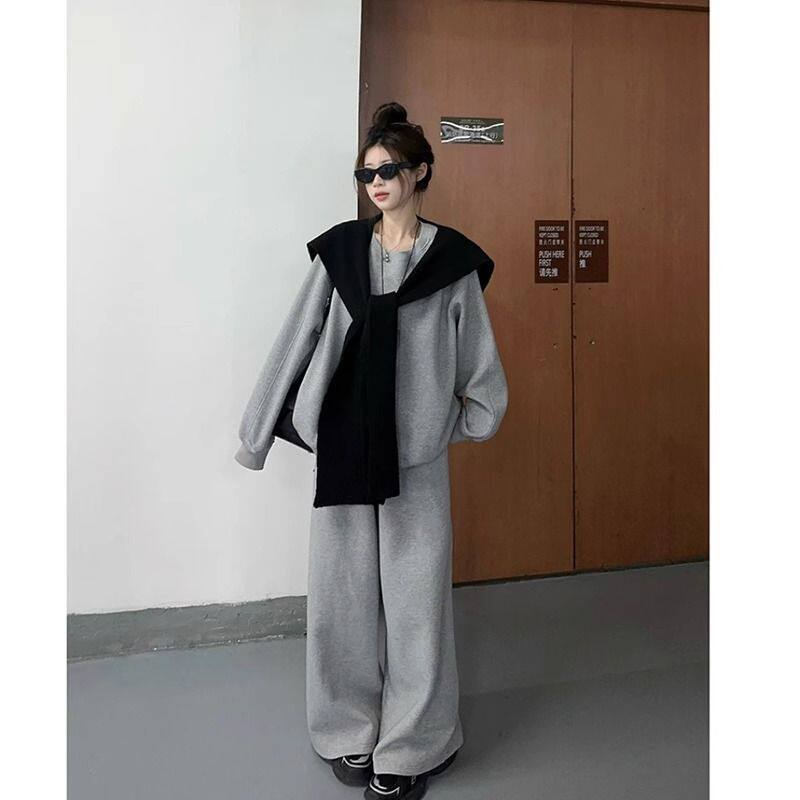 大码300斤时尚休闲运动套装女秋冬宽松显瘦长袖卫衣阔腿裤三件套