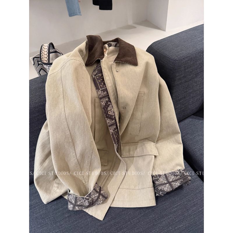 特大码300斤提花翻领风衣外套潮流男女秋冬款复古休闲宽松夹克潮