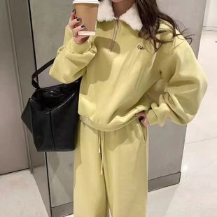 两件套 女秋冬宽松阔腿长裤 大码 300斤高级感洋气加绒加厚卫衣套装