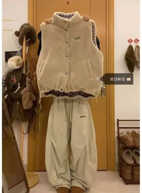 特大码300斤加厚保暖羊羔毛双面穿棉服外套秋冬韩版宽松显瘦马甲