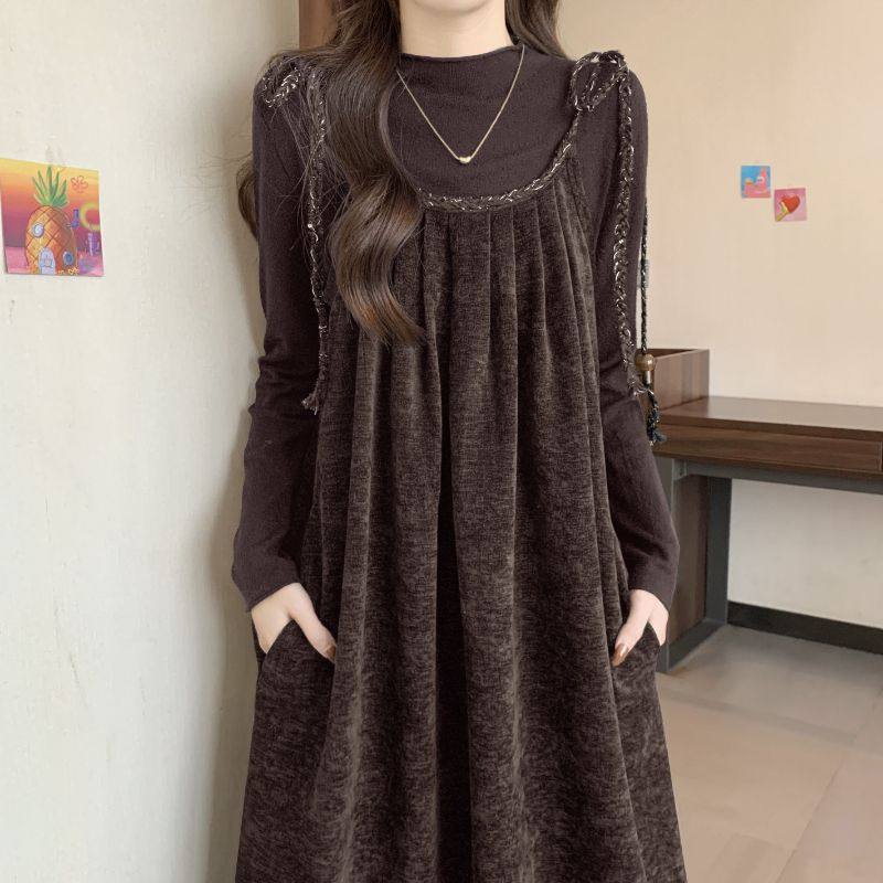 胖mm大码300斤美拉德吊带连衣裙套装2026新款长袖打底长裙两件套,女装/女士精品,时尚套装,淘宝优惠券,粉丝福利购,淘宝优惠卷