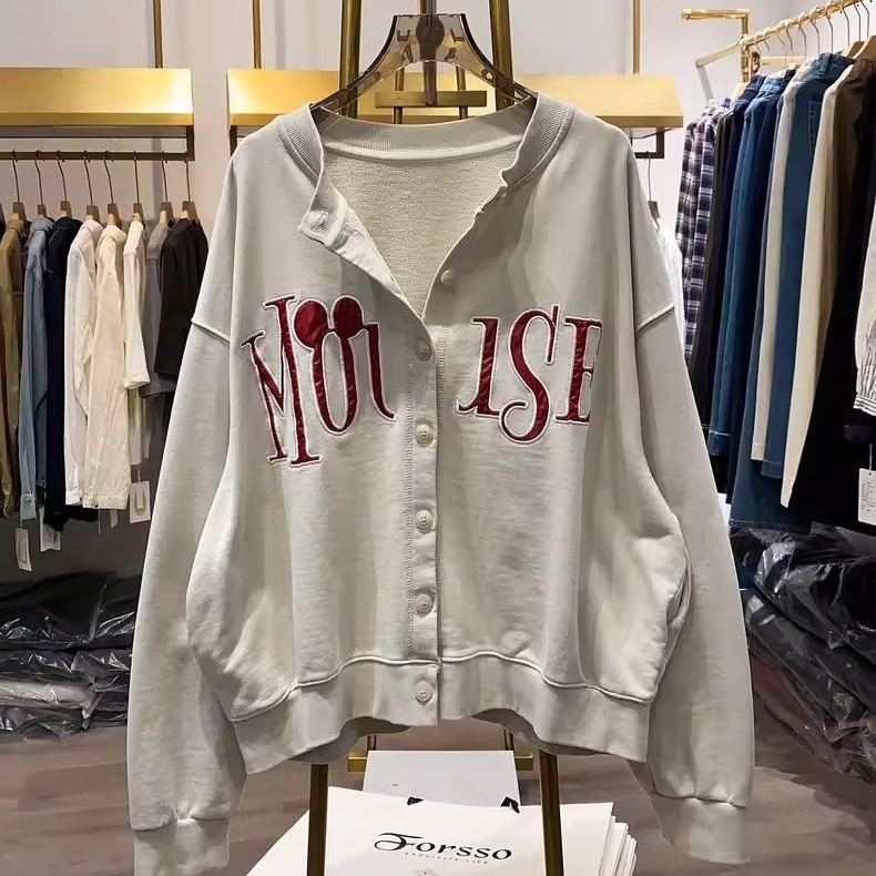 大码胖mm300斤美式复古开衫外套女春秋新款宽松休闲慵懒风ins上衣