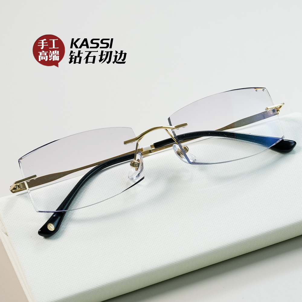 新款无框钻石切边眼镜 时尚款个性无框钛架高档超轻时尚框钛S7012