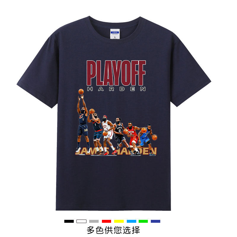 骑士队詹姆斯哈登生涯t恤短袖男篮球复古美式运动训练服运动纪念