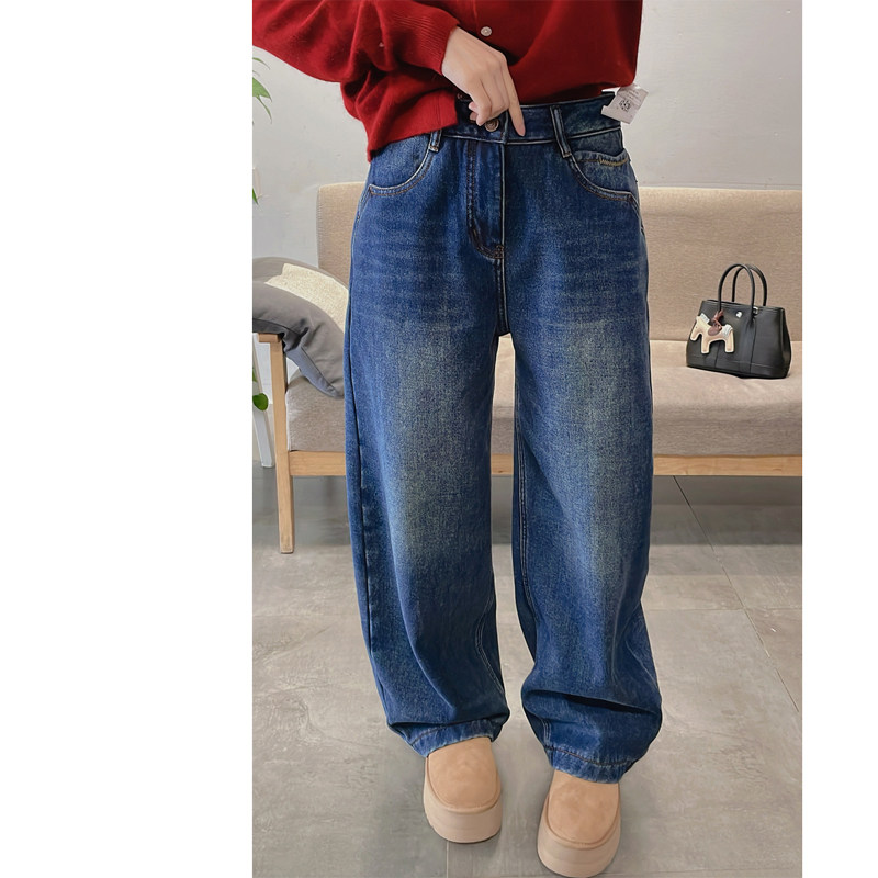 欧洲站 JEANS秋冬保暖复合绒梨型身材宽松休闲阔腿弯刀加绒牛仔裤,女装/女士精品,牛仔裤,淘宝优惠券,粉丝福利购,淘宝优惠卷