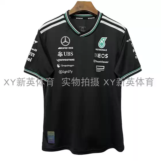 F1 Mercedes Benz 2025梅赛德斯奔驰赛车T恤车队休闲圆领黑色短袖