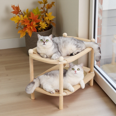 实木双层剑麻猫窝猫爬架一体二层