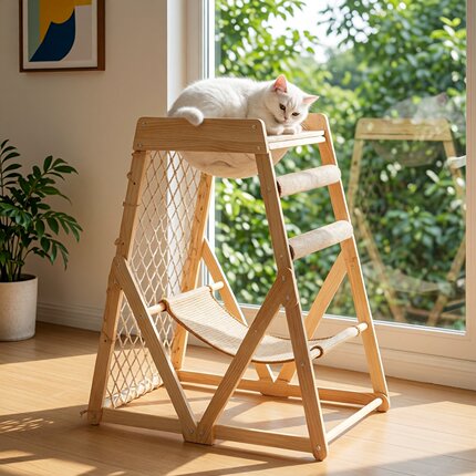 实木猫爬架攀爬网太空舱猫抓板升级款剑麻猫吊床猫抓柱不占地新款