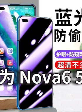 适用华为Nova65G防蓝光防窥膜NOVA6护眼防偷窥钢化膜WLZ-AN00手机防摔爆保护隐私黑边抗兰光高清全屏玻璃贴膜