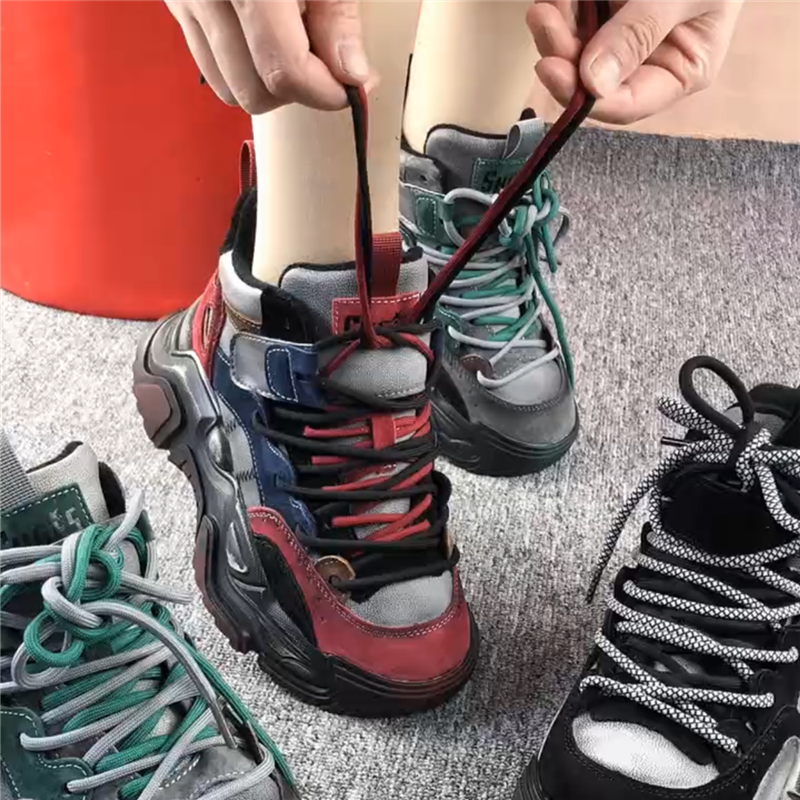 真皮老爹鞋女轻便高帮鞋