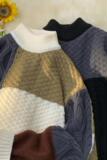 2145-P45撞色圆领毛衣男秋冬季高级感慵懒风外套宽松日系复古，男装针织衫/毛衣，电商D310（原电商305）