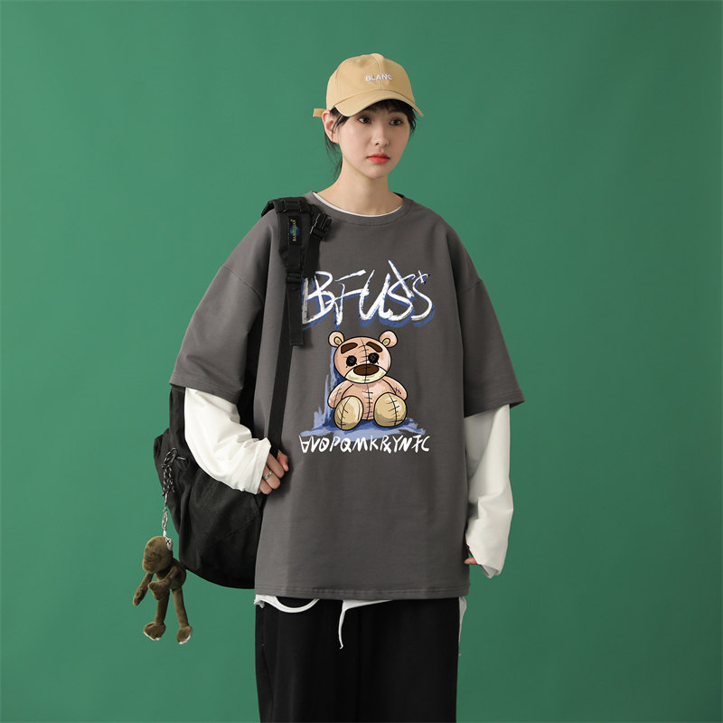 8519-P45卫衣男士宽松潮ins长袖假两件港风春秋款潮牌秋装圆领,男装卫衣,电商D310（原电商305）