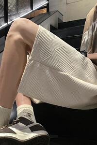 现货5010-P39夏季港风纯色宽松休闲短裤男直筒抽绳运动五分裤图片