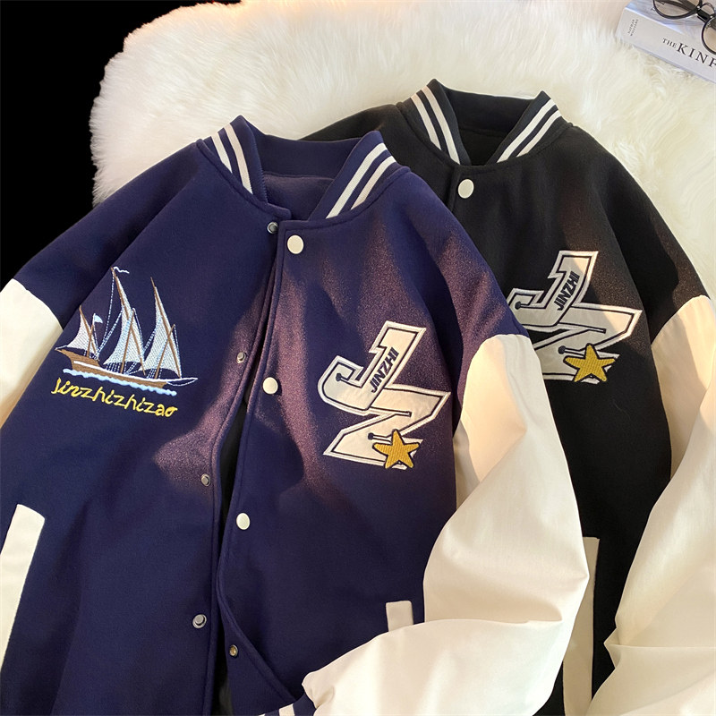 JK27-P75美式高街棒球服外套男春秋季潮牌潮流ins宽松港风夹克图片