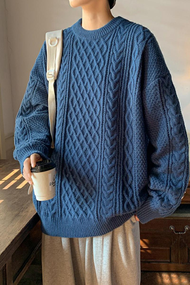 78267-P55花毛衣男款圆领宽松ins潮牌秋冬季复古线衣港风潮,男装针织衫/毛衣,电商D310（原电商305）