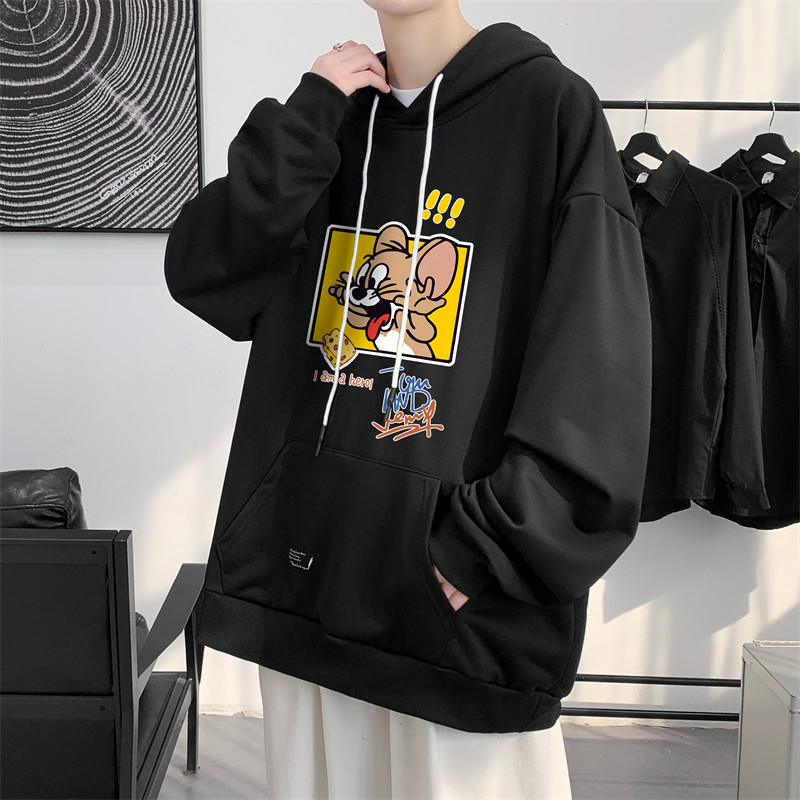W522-P38卡通印花连帽情侣装春秋卫衣男港风外套宽松班服大码图片