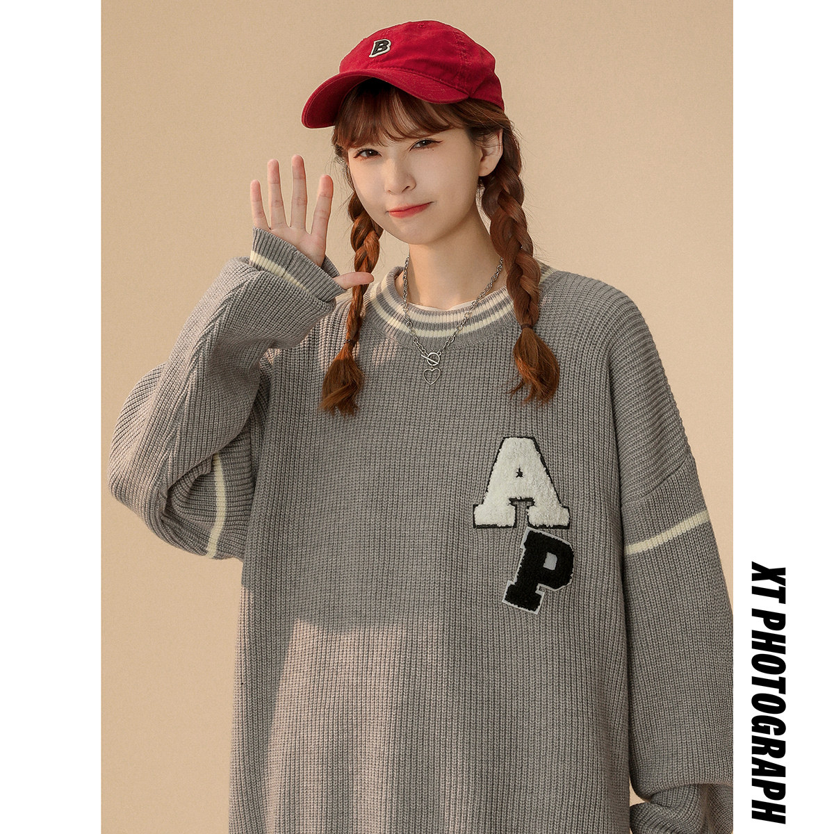 M817-P55美式复古毛衣男冬季潮牌情侣宽松慵懒风高级感内搭长袖，男装针织衫/毛衣，电商D310（原电商305）